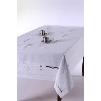Χειροποίητο Τραπεζομάντηλο Με 12 Πετσέτες 170x270 Silk Fashion 232 Λευκό