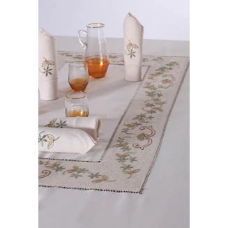 Χειροποίητο Τραπεζομάντηλο Με 8 Πετσέτες 170x170 Silk Fashion 309 Μπέζ