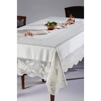 Χειροποίητο Τραπεζομάντηλο Με 12 Πετσέτες 170x270 Silk Fashion 310 Ivory