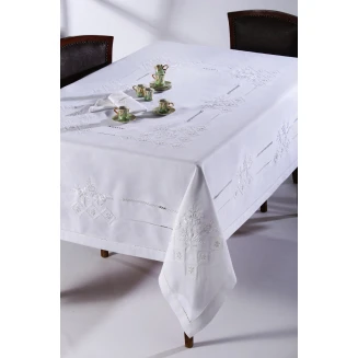 Χειροποίητο Τραπεζομάντηλο Με 12 Πετσέτες 170x270 Silk Fashion 373 Λευκό