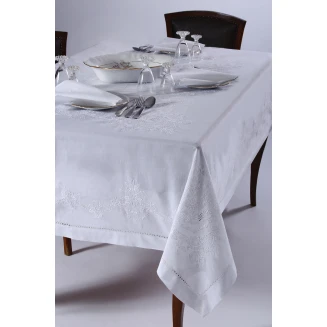 Χειροποίητο Τραπεζομάντηλο Με 8 Πετσέτες 170x220 Silk Fashion 3X43 Λευκό