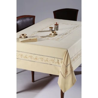 Χειροποίητο Τραπεζομάντηλο Με 12 Πετσέτες 170x270 Silk Fashion 5005 Λαδί