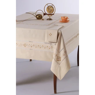 Χειροποίητο Τραπεζομάντηλο Με 12 Πετσέτες 170x270 Silk Fashion 5013 Λαδί