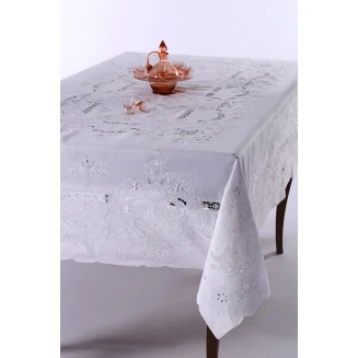 Χειροποίητο Τραπεζομάντηλο Με 12 Πετσέτες 170x270 Silk Fashion 6011 Λευκό