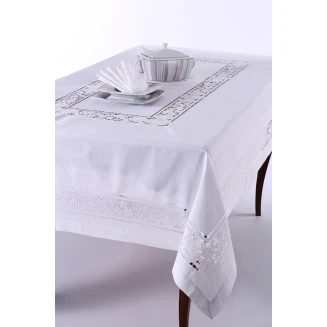 Χειροποίητο Τραπεζομάντηλο Με 8 Πετσέτες 170x170 Silk Fashion 682 Λευκό