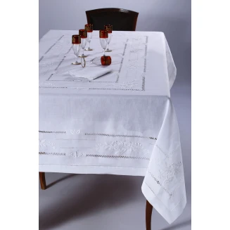 Χειροποίητο Τραπεζομάντηλο Με 12 Πετσέτες 170x270 Silk Fashion 717 Λευκό