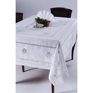 Χειροποίητο Τραπεζομάντηλο Με 12 Πετσέτες 170x270 Silk Fashion 8702 Λευκό