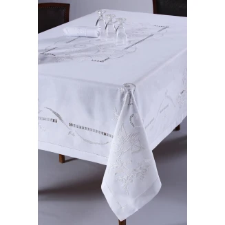 Χειροποίητο Τραπεζομάντηλο Με 12 Πετσέτες 170x270 Silk Fashion 960b Λευκό