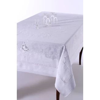 Χειροποίητο Τραπεζομάντηλο Με 12 Πετσέτες 170x270 Silk Fashion 974 Λευκό