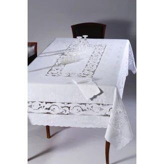 Χειροποίητο Τραπεζομάντηλο Με 12 Πετσέτες 170x270 Silk Fashion 9895 Λευκό