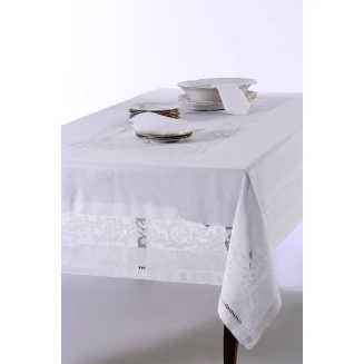 Χειροποίητο Τραπεζομάντηλο Με 12 Πετσέτες 170x320 Silk Fashion 992 Λευκό
