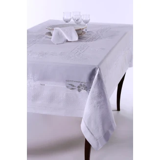 Χειροποίητο Τραπεζομάντηλο Με 8 Πετσέτες 170x220 Silk Fashion JX57B Λευκό
