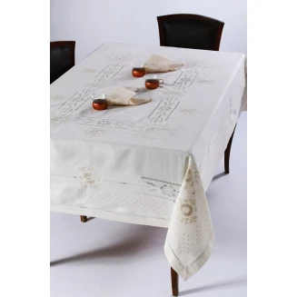 Χειροποίητο Τραπεζομάντηλο Με 8 Πετσέτες 170x220 Silk Fashion JX57B Μπέζ