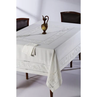 Χειροποίητο Τραπεζομάντηλο Με 8 Πετσέτες 170x220 Silk Fashion NT82 Ivory