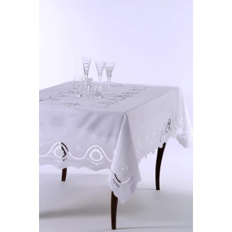 Χειροποίητο Τραπεζομάντηλο Με 8 Πετσέτες 170x220 Silk Fashion act8 Λευκό