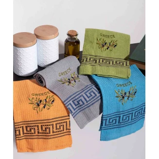 Σετ 12 Τεμ. Ποτηρόπανα 45x65 Silk Fashion Κλαδί Ελιάς Χρωματιστό Greece