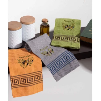 Σετ 12 Τεμ. Ποτηρόπανα 45x65 Silk Fashion Κλαδί Ελιάς Χρωματιστό Patmos