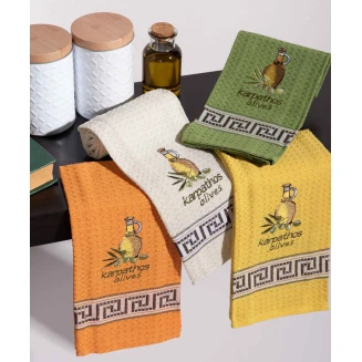 Σετ 12 Τεμ. Ποτηρόπανα 45x65 Silk Fashion Μπουκάλι Λάδι Karpathos