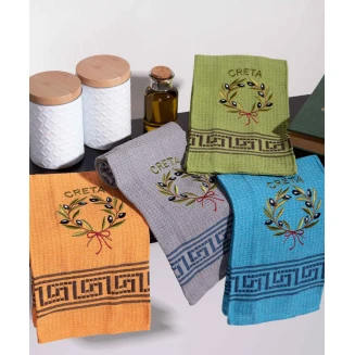 Σετ 12 Τεμ. Ποτηρόπανα 45x65 Silk Fashion Στεφάνι Ελιάς Χρωματιστό Creta