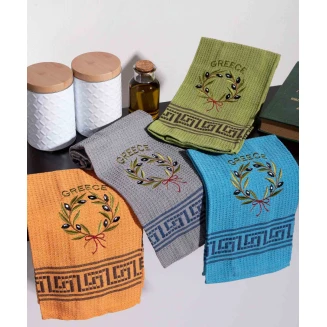 Σετ 12 Τεμ. Ποτηρόπανα 45x65 Silk Fashion Στεφάνι Ελιάς Χρωματιστό Greece