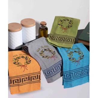 Σετ 12 Τεμ. Ποτηρόπανα 45x65 Silk Fashion Στεφάνι Ελιάς Χρωματιστό Kos