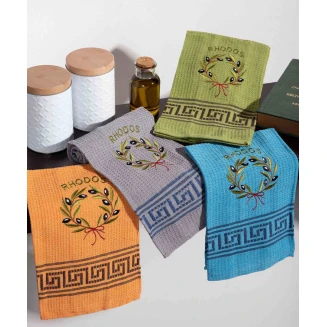 Σετ 12 Τεμ. Ποτηρόπανα 45x65 Silk Fashion Στεφάνι Ελιάς Χρωματιστό Rhodes