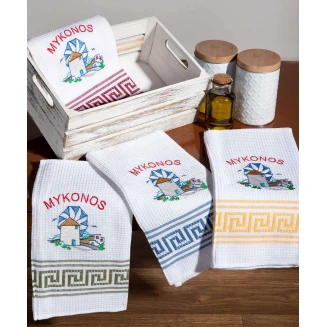 Σετ 12 Τεμ. Ποτηρόπανα 50x70 Silk Fashion Ανεμόμυλος Mykonos