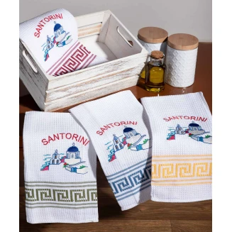 Σετ 12 Τεμ. Ποτηρόπανα 50x70 Silk Fashion Εκκλησία Santorini