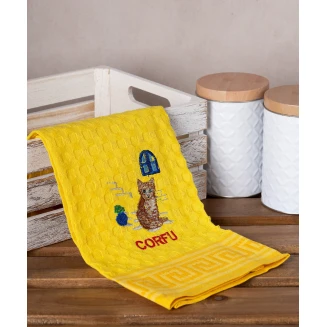 Σετ 12 Τεμ. Ποτηρόπανα Γκοφρέ 50x70 Silk Fashion Κίτρινο Γάτα Corfu