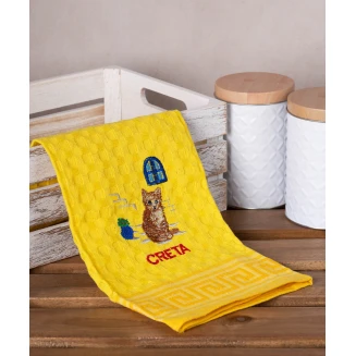 Σετ 12 Τεμ. Ποτηρόπανα Γκοφρέ 50x70 Silk Fashion Κίτρινο Γάτα Creta