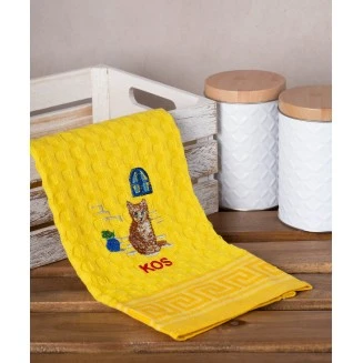 Σετ 12 Τεμ. Ποτηρόπανα Γκοφρέ 50x70 Silk Fashion Κίτρινο Γάτα Kos