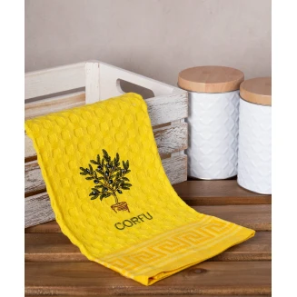 Σετ 12 Τεμ. Ποτηρόπανα Γκοφρέ 50x70 Silk Fashion Κίτρινο Γλάστρα Corfu