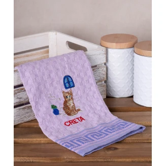 Σετ 12 Τεμ. Ποτηρόπανα Γκοφρέ 50x70 Silk Fashion Λιλά Γάτα Creta