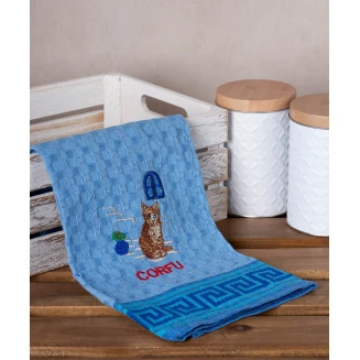 Σετ 12 Τεμ. Ποτηρόπανα Γκοφρέ 50x70 Silk Fashion Μπλέ Γάτα Corfu