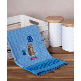 Σετ 12 Τεμ. Ποτηρόπανα Γκοφρέ 50x70 Silk Fashion Μπλέ Γάτα Kos