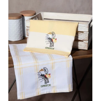 Σετ 2 Τεμ. Ποτηρόπανα 50x70 Silk Fashion Ανεμόμυλος Κίτρινο Greece