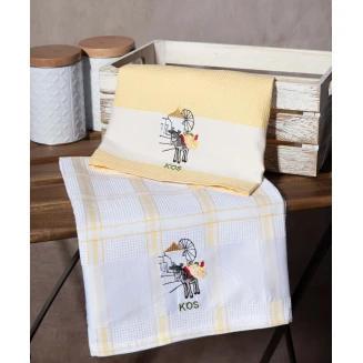Σετ 2 Τεμ. Ποτηρόπανα 50x70 Silk Fashion Ανεμόμυλος Κίτρινο Kos