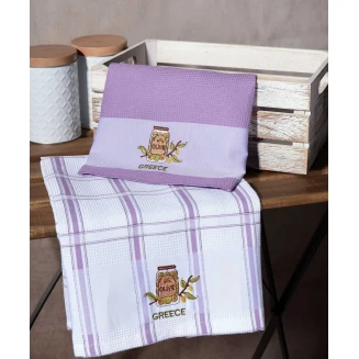 Σετ 2 Τεμ. Ποτηρόπανα 50x70 Silk Fashion Βάζο Λιλά Greece