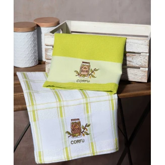 Σετ 2 Τεμ. Ποτηρόπανα 50x70 Silk Fashion Βάζο Πράσινο Corfu