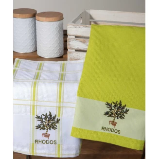 Σετ 2 Τεμ. Ποτηρόπανα 50x70 Silk Fashion Γλάστρα Πράσινο Rhodes