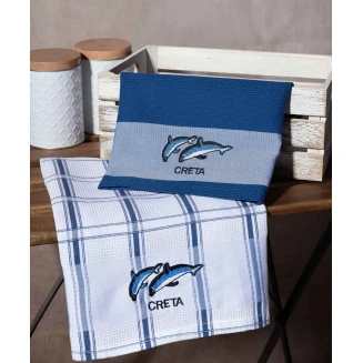 Σετ 2 Τεμ. Ποτηρόπανα 50x70 Silk Fashion Μπλέ Δελφίνι Creta