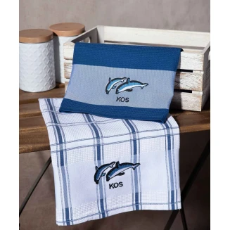 Σετ 2 Τεμ. Ποτηρόπανα 50x70 Silk Fashion Μπλέ Δελφίνι Kos