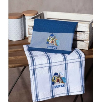 Σετ 2 Τεμ. Ποτηρόπανα 50x70 Silk Fashion Μπλέ Εκκλησία Greece