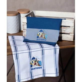 Σετ 2 Τεμ. Ποτηρόπανα 50x70 Silk Fashion Μπλέ Εκκλησία Santorini