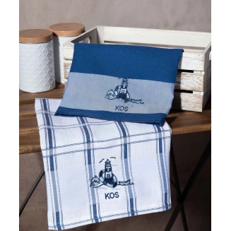 Σετ 2 Τεμ. Ποτηρόπανα 50x70 Silk Fashion Μπλέ Φάρος Kos