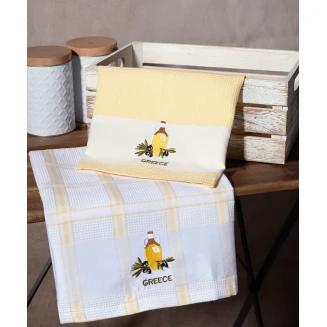 Σετ 2 Τεμ. Ποτηρόπανα 50x70 Silk Fashion Μπουκάλι Κίτρινο Greece