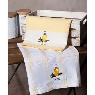 Σετ 2 Τεμ. Ποτηρόπανα 50x70 Silk Fashion Μπουκάλι Κίτρινο Kos