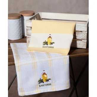 Σετ 2 Τεμ. Ποτηρόπανα 50x70 Silk Fashion Μπουκάλι Κίτρινο Santorini