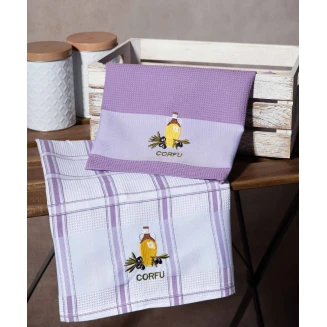 Σετ 2 Τεμ. Ποτηρόπανα 50x70 Silk Fashion Μπουκάλι Λιλά Corfu