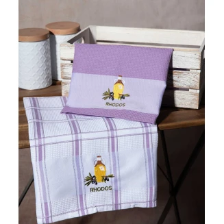 Σετ 2 Τεμ. Ποτηρόπανα 50x70 Silk Fashion Μπουκάλι Λιλά Rhodes